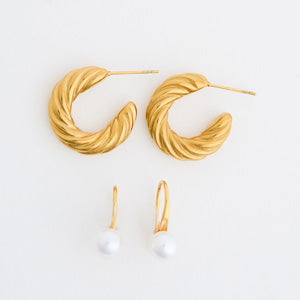 Waterproof Earrings Narelle Croissant Hoop & Pearl Drop Set