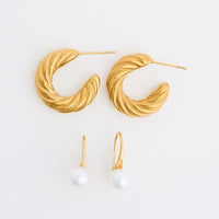 Waterproof Earrings Narelle Croissant Hoop & Pearl Drop Set