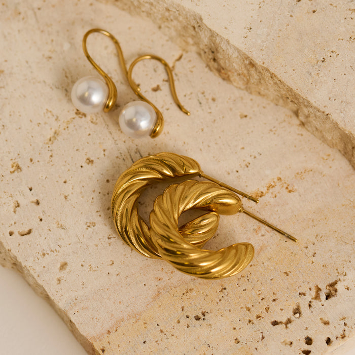 Waterproof Earrings Narelle Croissant Hoop & Pearl Drop Set