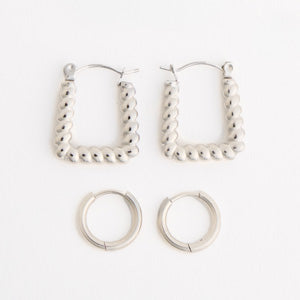 Waterproof Earrings Narelle Square Hoop & Huggie Duo Set