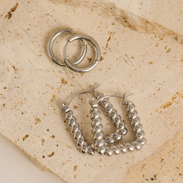 Waterproof Earrings Narelle Square Hoop & Huggie Duo Set