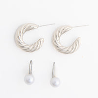 Waterproof Earrings Narelle Croissant Hoop & Pearl Drop Set