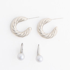 Waterproof Earrings Narelle Croissant Hoop & Pearl Drop Set