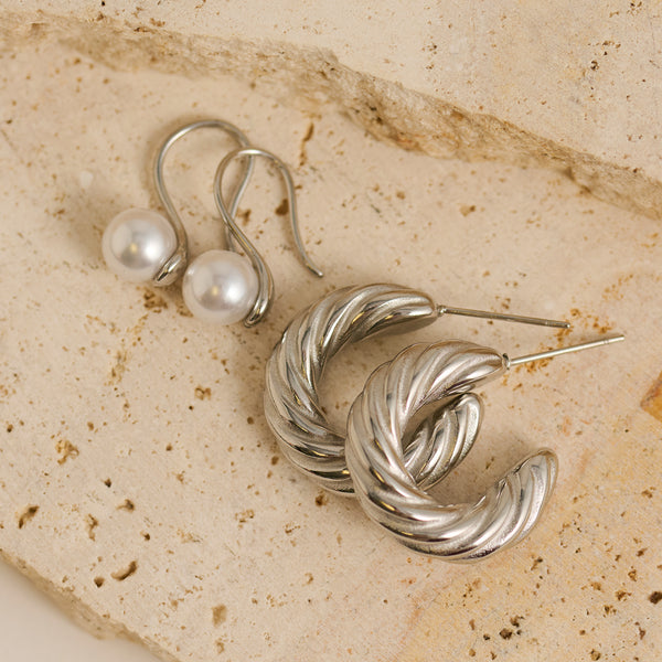 Waterproof Earrings Narelle Croissant Hoop & Pearl Drop Set