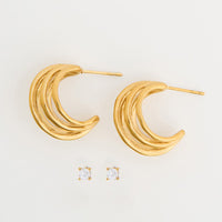 Waterproof Earrings Narelle Sculptural Hoop & CZ Stud Set