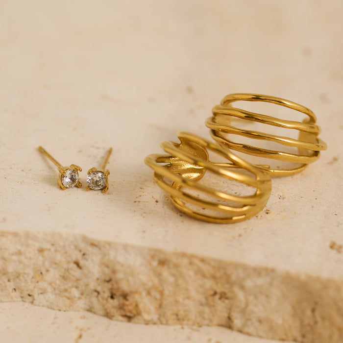 Waterproof Earrings Narelle Sculptural Hoop & CZ Stud Set