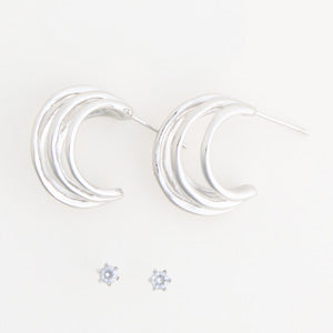 Waterproof Earrings Narelle Sculptural Hoop & CZ Stud Set