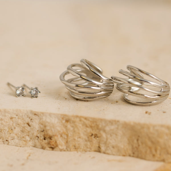 Waterproof Earrings Narelle Sculptural Hoop & CZ Stud Set