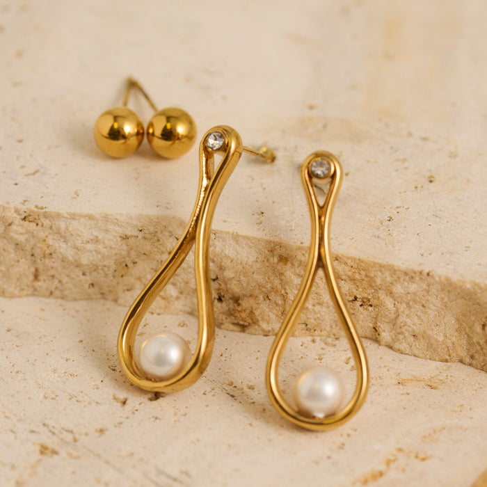 Waterproof Earrings Narelle Teardrop Pearl & Ball Stud Set