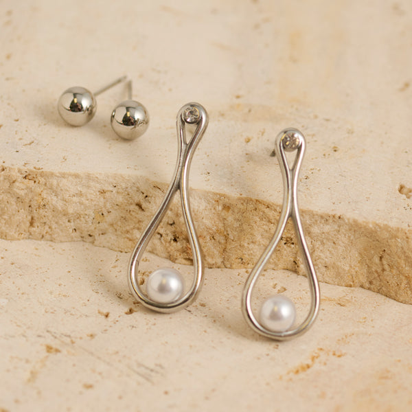 Waterproof Earrings Narelle Teardrop Pearl & Ball Stud Set