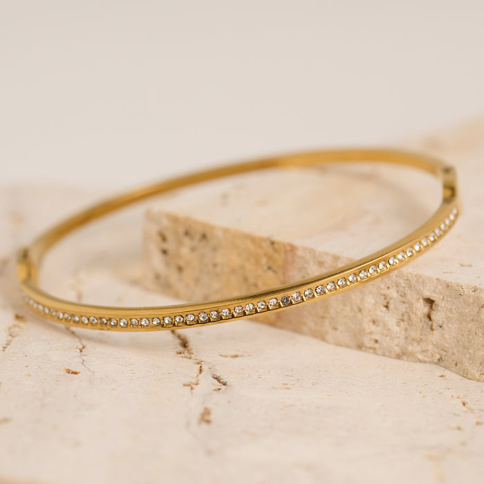Waterproof Bracelet Narelle 6 3/4" Slim Round Crystal Bangle