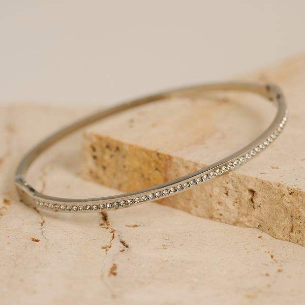 Waterproof Bracelet Narelle 6 3/4" Slim Round Crystal Bangle