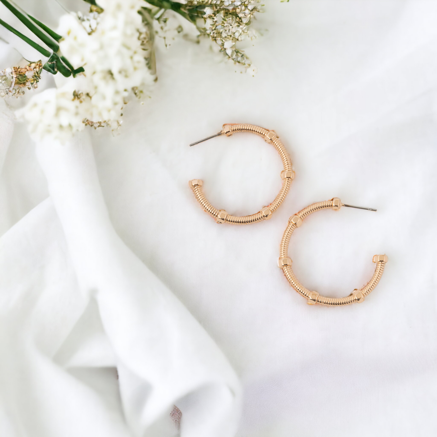 Medium Textured C Hoop Earrings