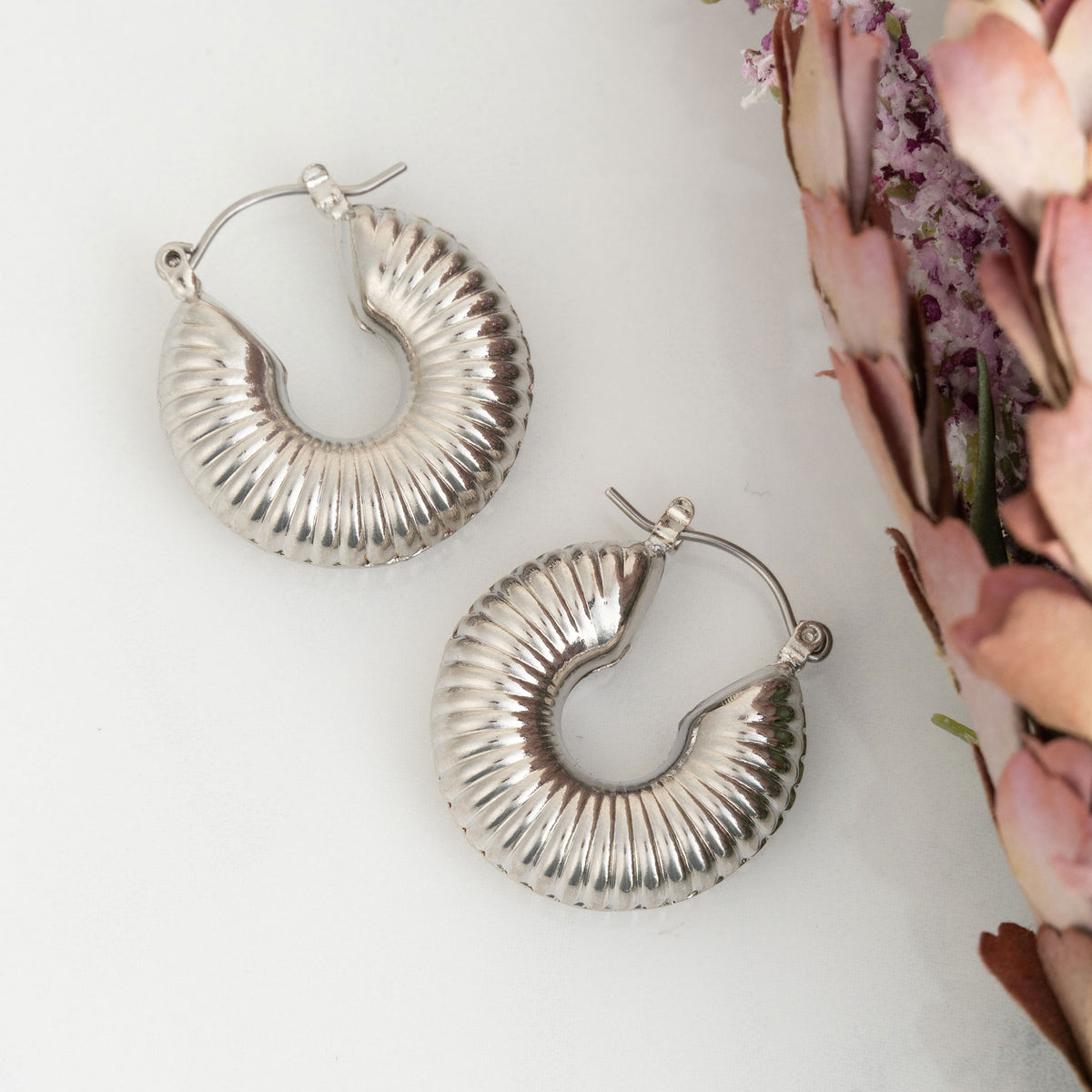 Chunky Textured Silver Hoop Earrings