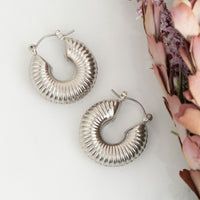 Chunky Textured Silver Hoop Earrings