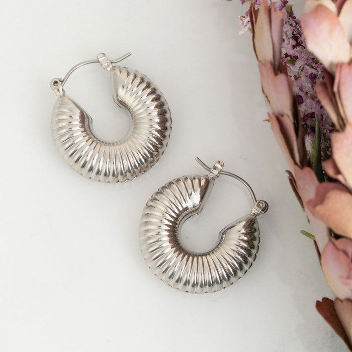 Chunky Textured Silver Hoop Earrings