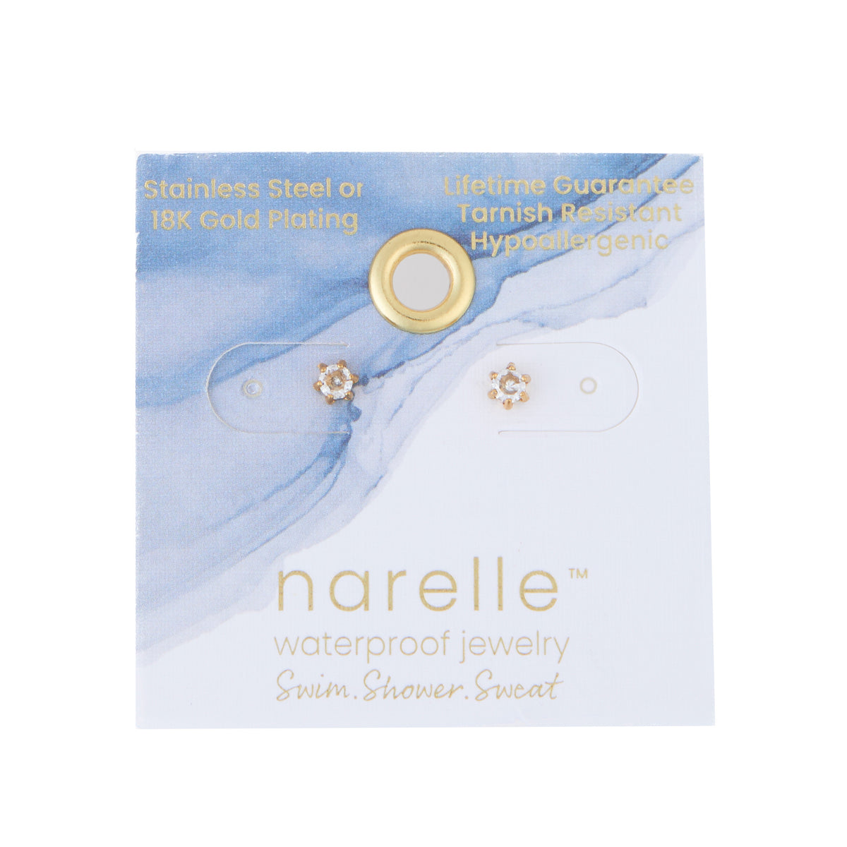Waterproof Earrings 3mm Round Cubic Zirconia Stud Narelle