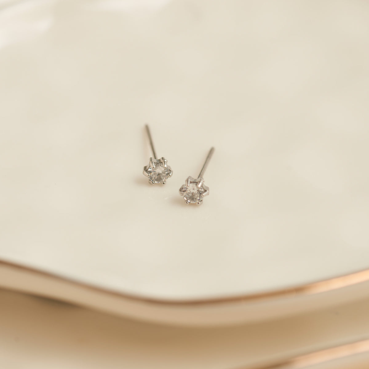 Waterproof Earrings 3mm Round Cubic Zirconia Stud Narelle