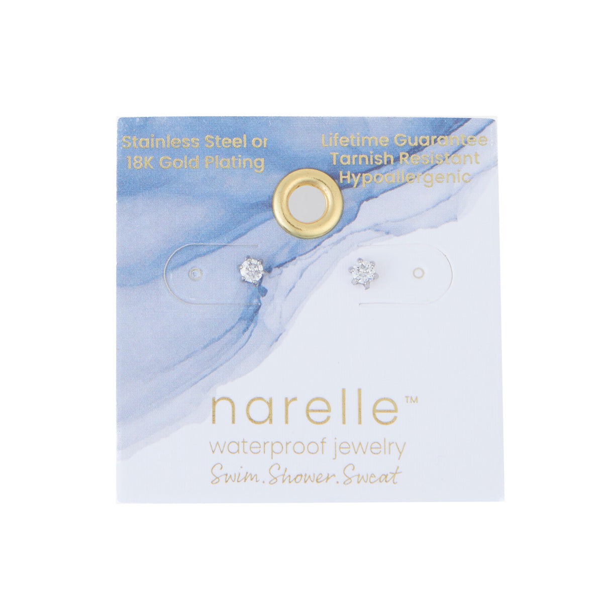 Waterproof Earrings 3mm Round Cubic Zirconia Stud Narelle