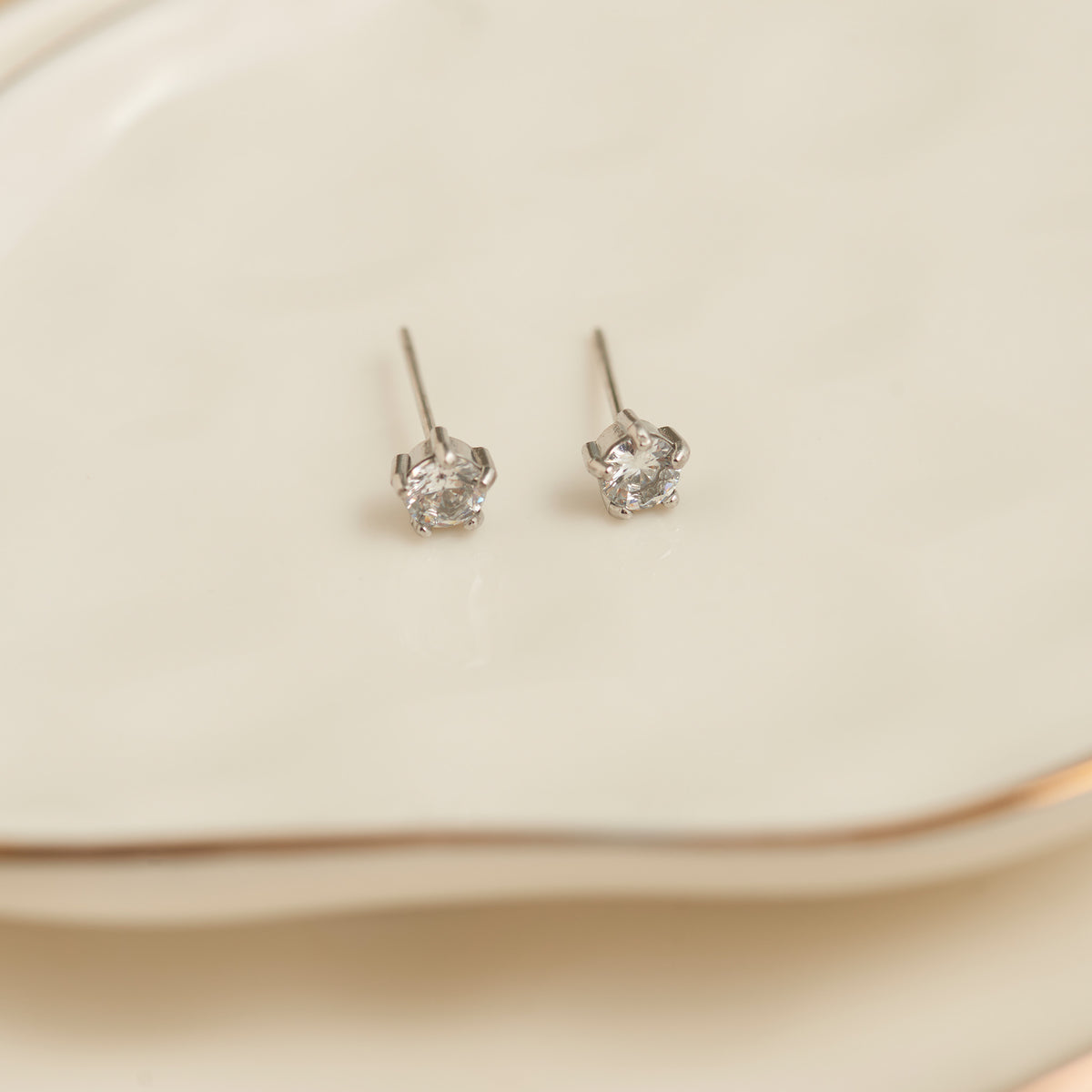 Waterproof Earrings 4mm Round Cubic Zirconia Stud Narelle