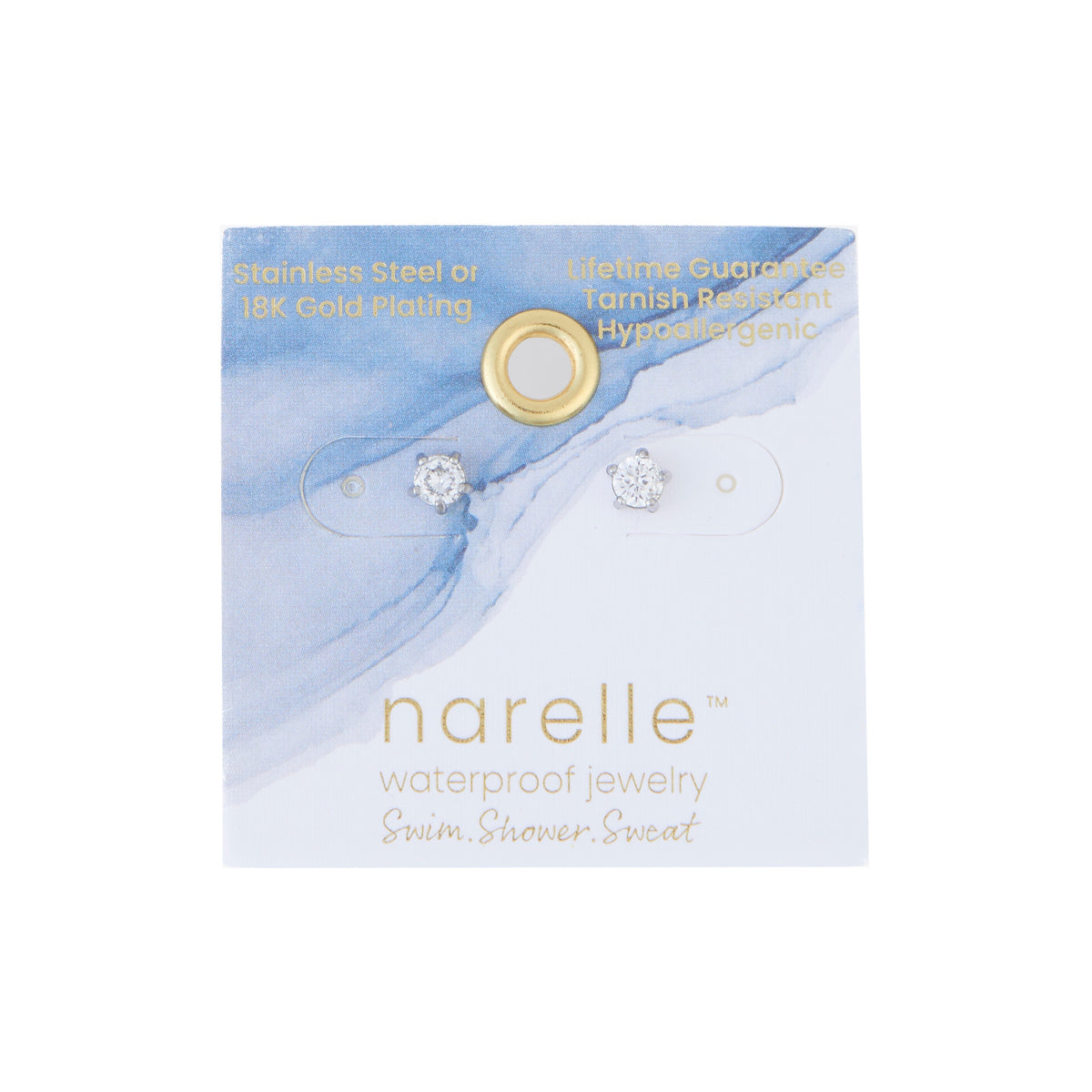 Waterproof Earrings 4mm Round Cubic Zirconia Stud Narelle