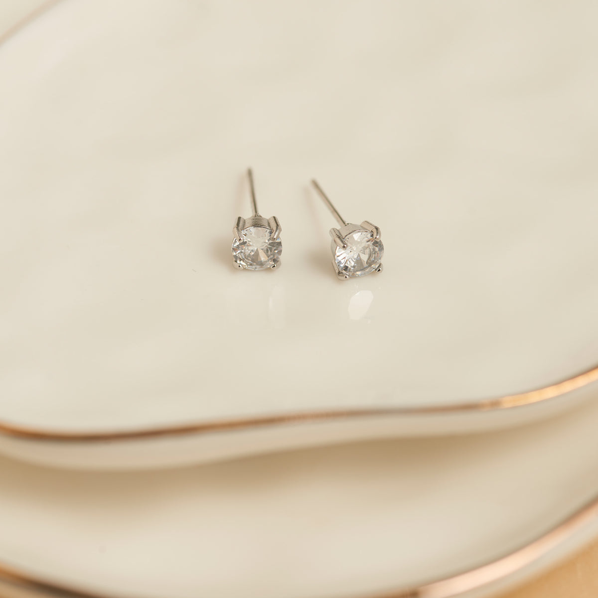 Waterproof Earrings 5mm Round Cubic Zirconia Stud Narelle