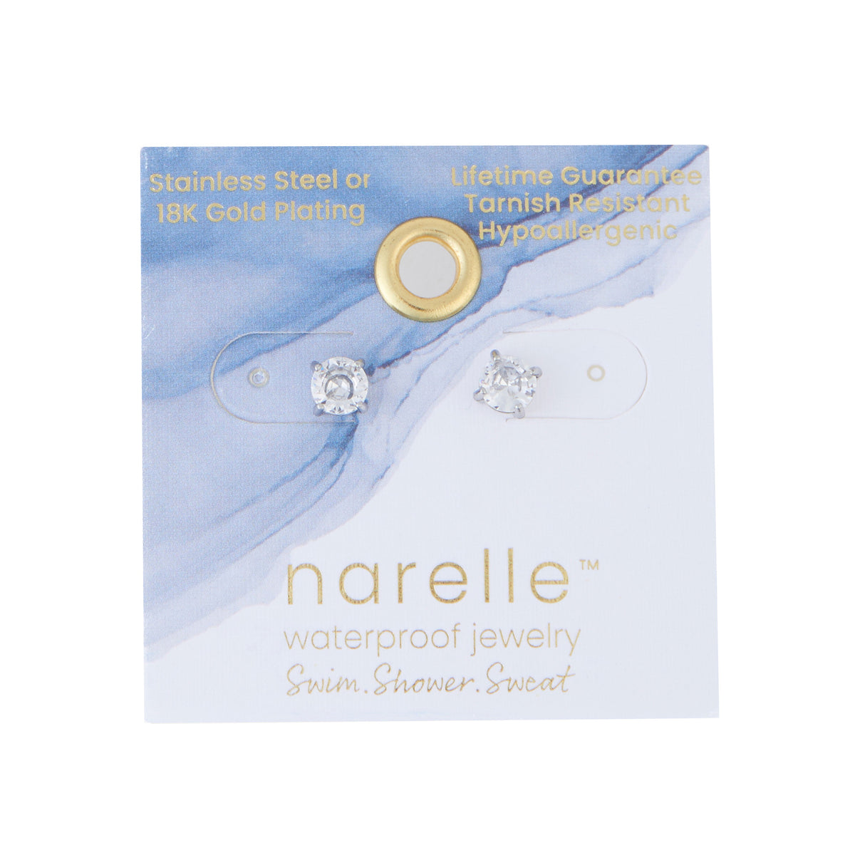 Waterproof Earrings 5mm Round Cubic Zirconia Stud Narelle