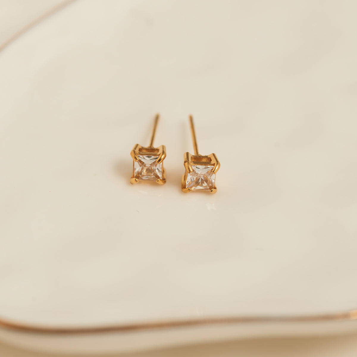 Waterproof Earrings 5mm Square Cubic Zirconia Stud Narelle