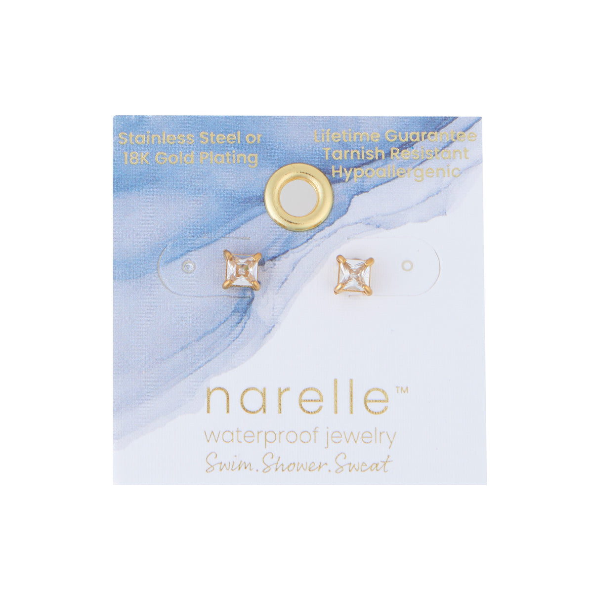 Waterproof Earrings 5mm Square Cubic Zirconia Stud Narelle