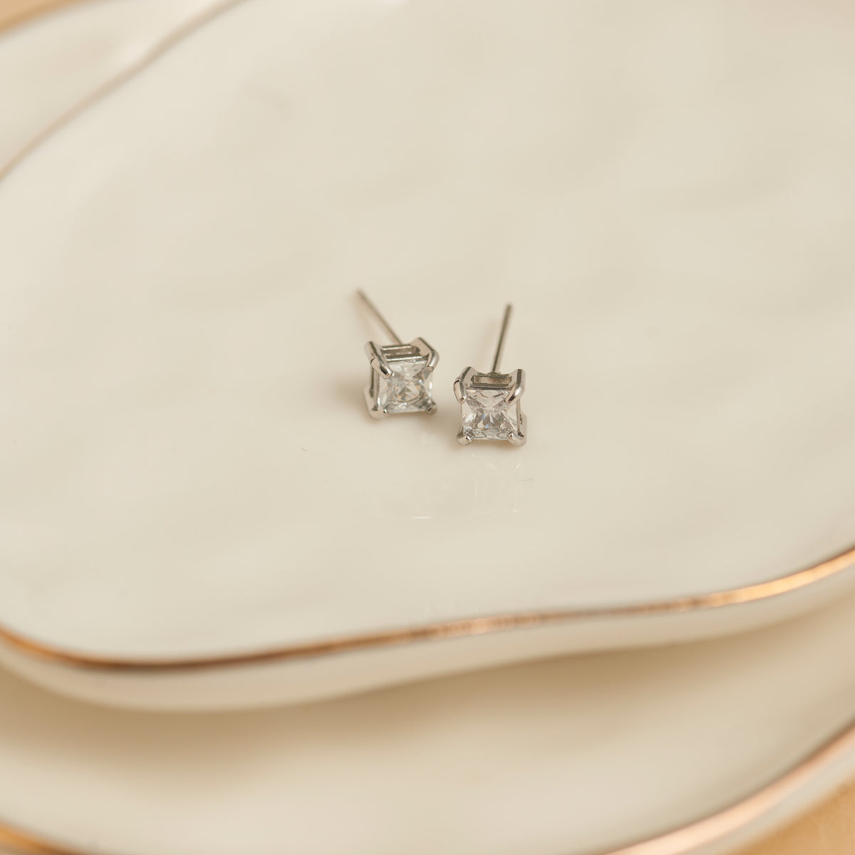 Waterproof Earrings 5mm Square Cubic Zirconia Stud Narelle