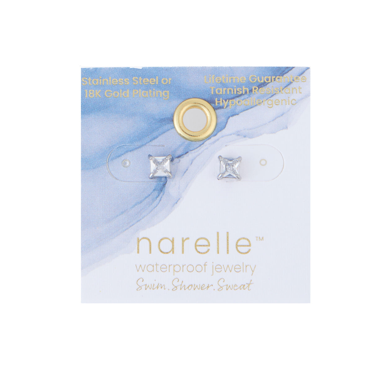 Waterproof Earrings 5mm Square Cubic Zirconia Stud Narelle