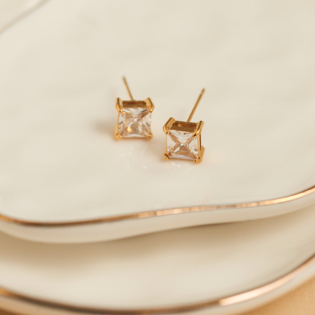 Waterproof Earrings 6mm Square Cubic Zirconia Stud Narelle