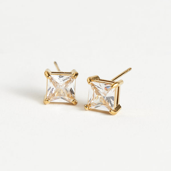 Waterproof Earrings 6mm Square Cubic Zirconia Stud Narelle