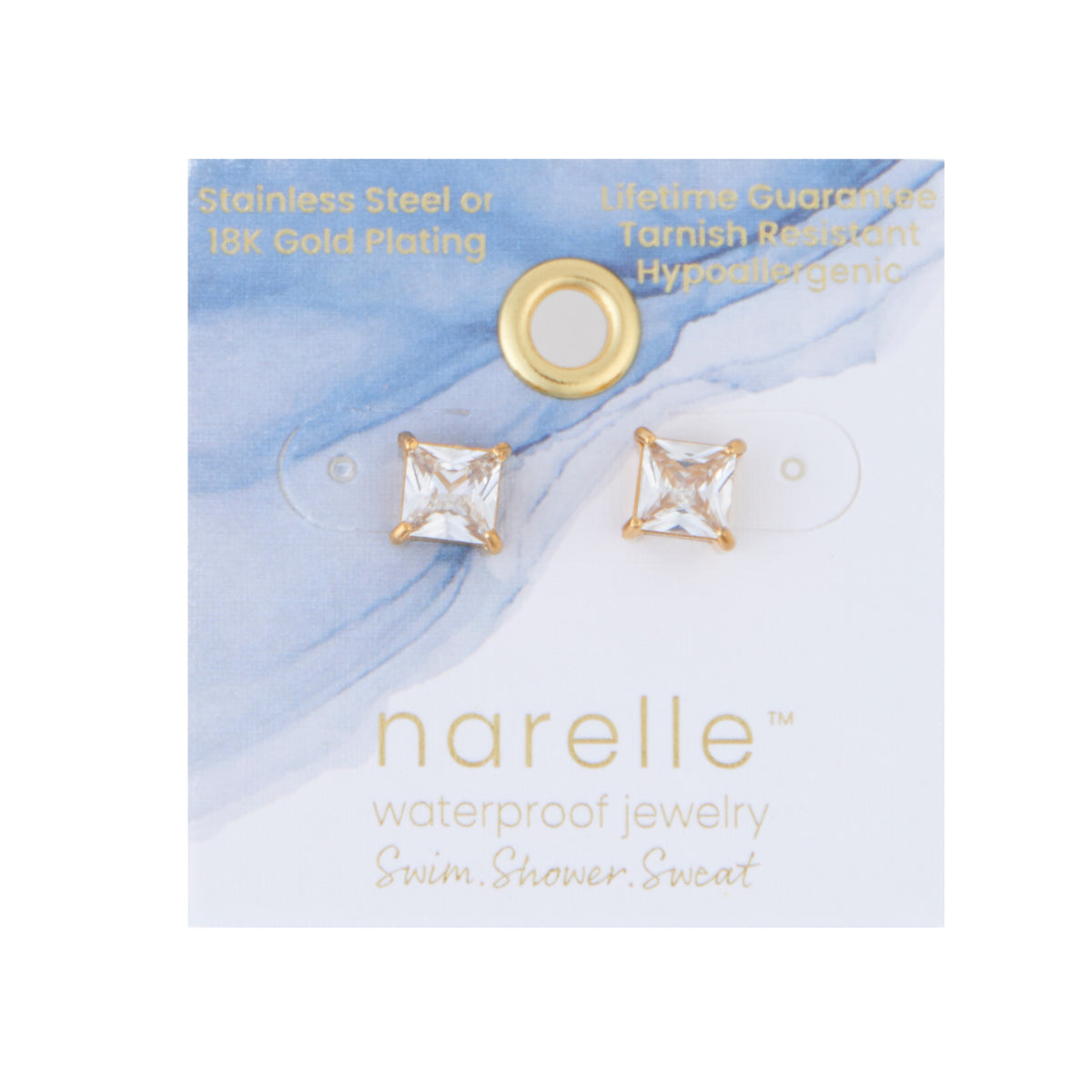 Waterproof Earrings 6mm Square Cubic Zirconia Stud Narelle