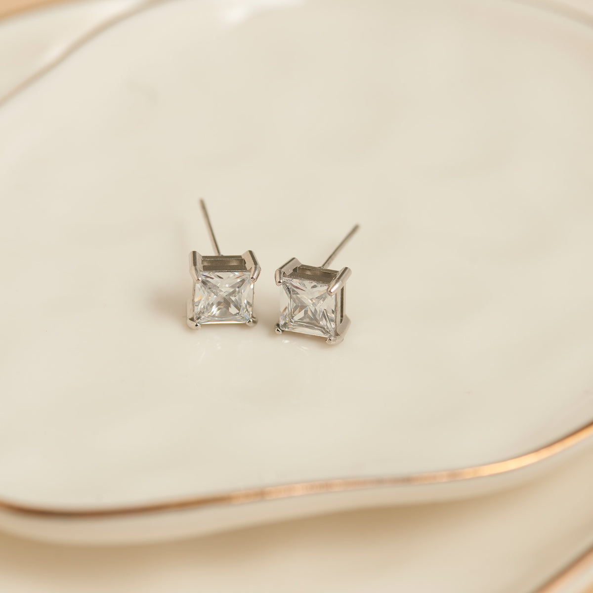 Waterproof Earrings 6mm Square Cubic Zirconia Stud Narelle