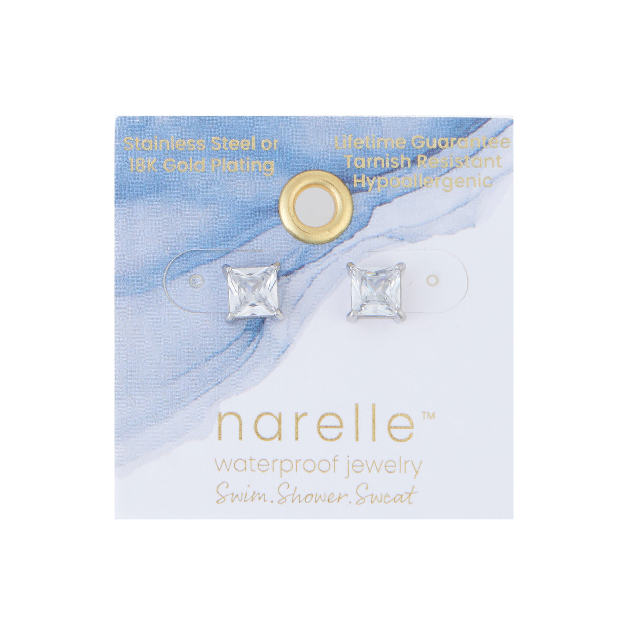 Waterproof Earrings 6mm Square Cubic Zirconia Stud Narelle