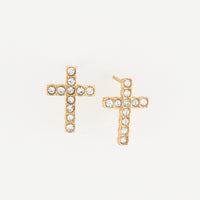 Waterproof Earrings Pave Cross Stud Gold & Steel Narelle