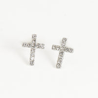 Waterproof Earrings Pave Cross Stud Gold & Steel Narelle