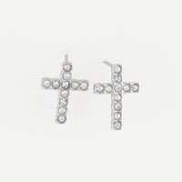 Waterproof Earrings Pave Cross Stud Gold & Steel Narelle