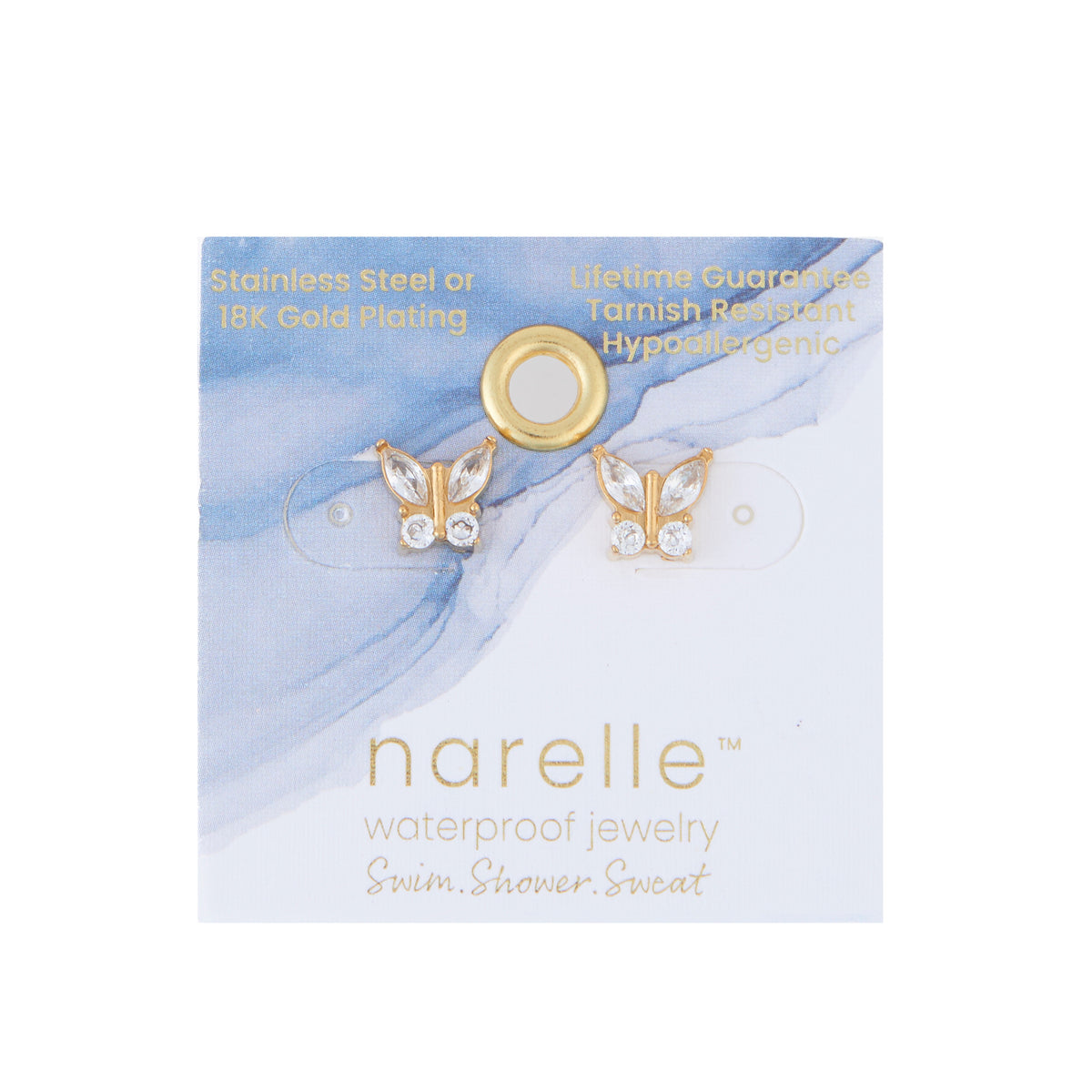 Waterproof Earrings Narelle Cubic Zirconia Butterfly Stud