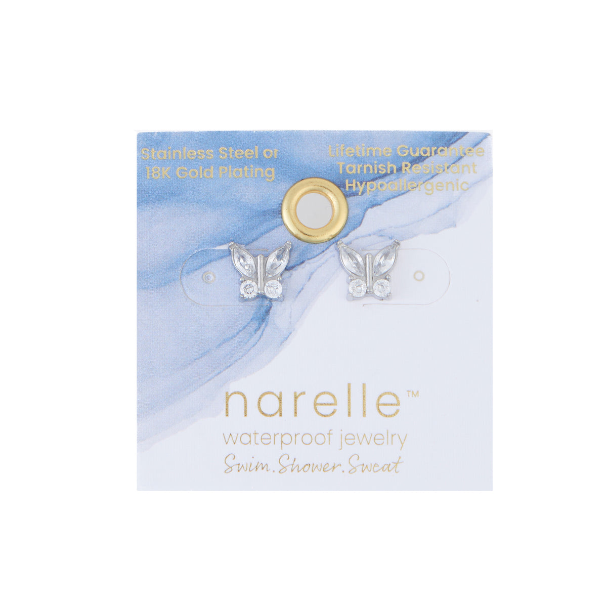 Waterproof Earrings Narelle Cubic Zirconia Butterfly Stud