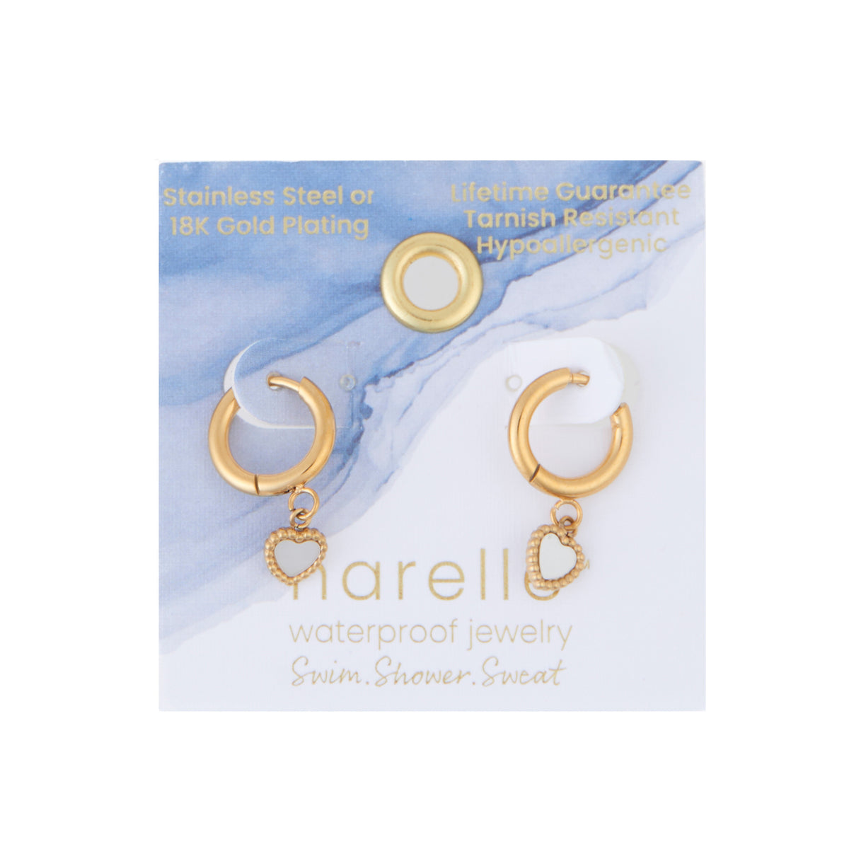 Waterproof Earrings Narelle 18K Gold Heart Huggie Hoop