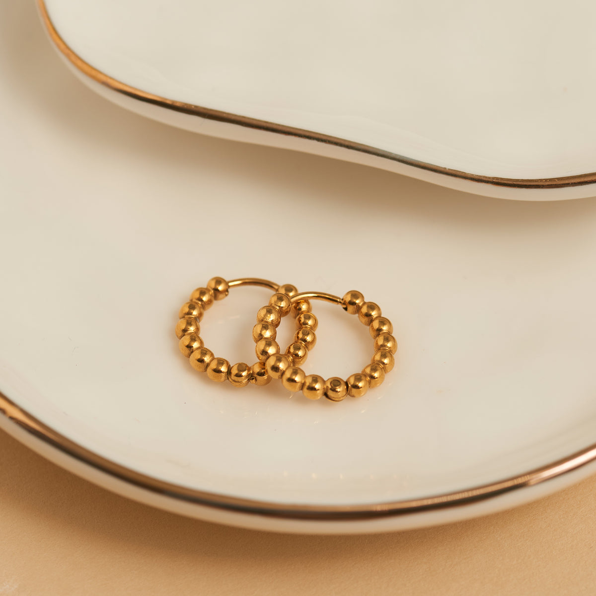 Waterproof Earrings Narelle Beaded Hoop Gold & Steel Narelle