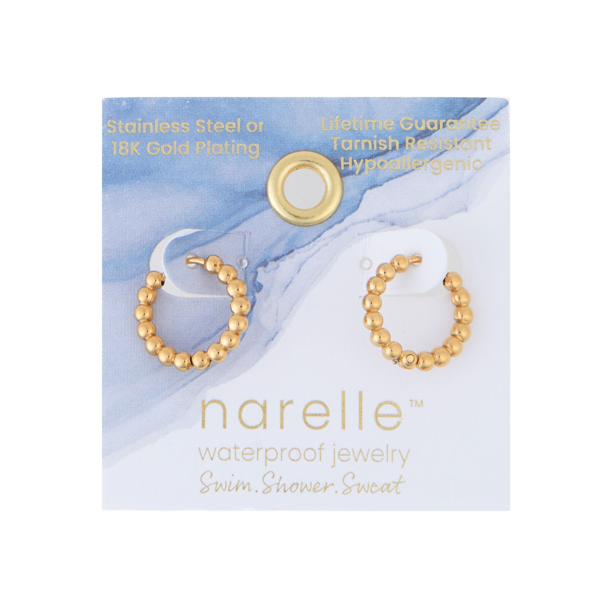 Waterproof Earrings Narelle Beaded Hoop Gold & Steel Narelle