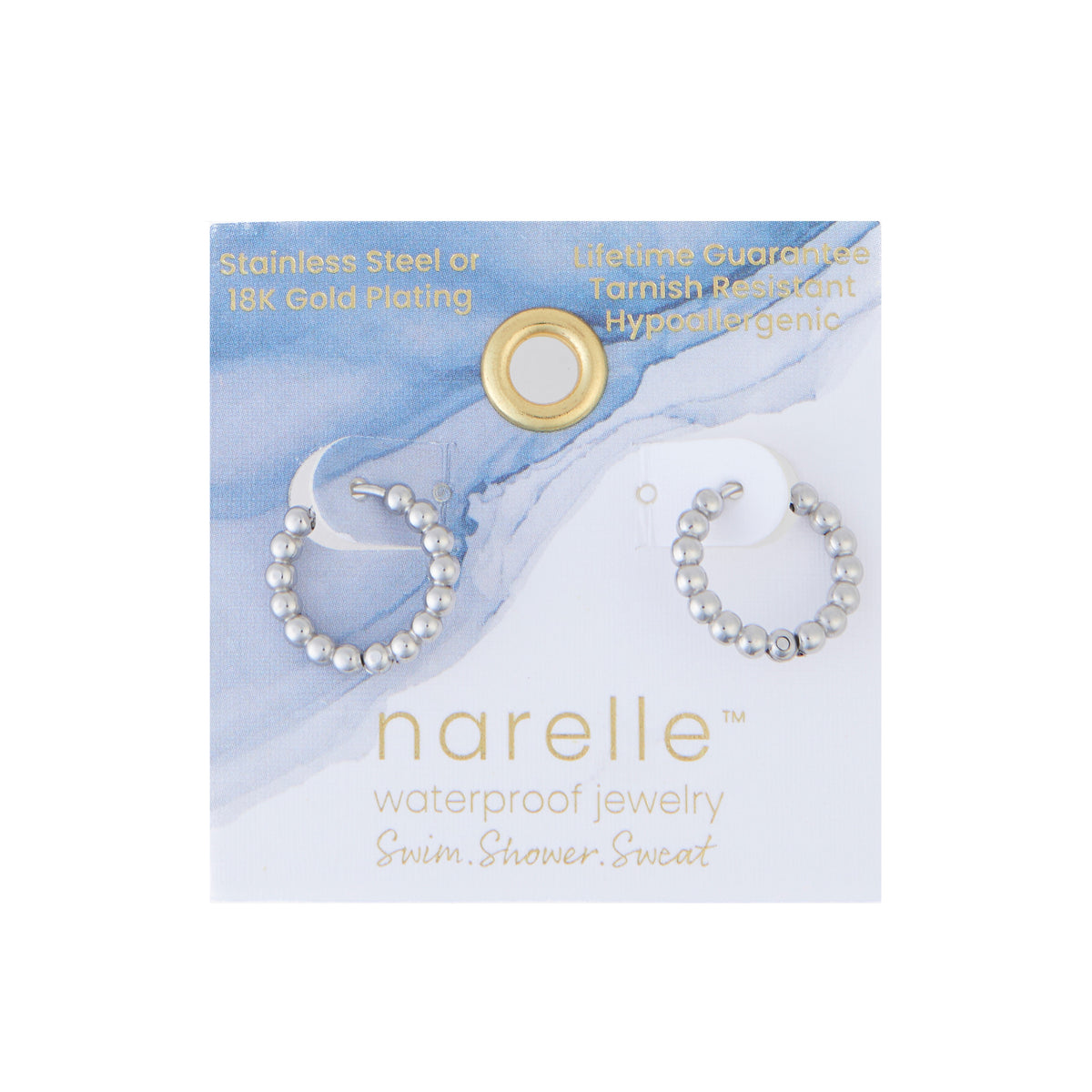 Waterproof Earrings Narelle Beaded Hoop Gold & Steel Narelle