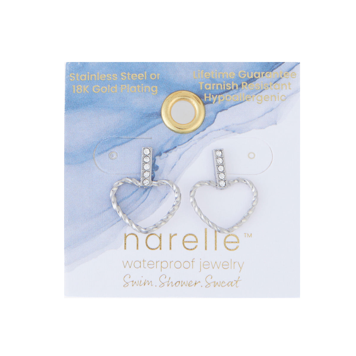 Waterproof Earrings Narelle Heart Outline Bar Studs