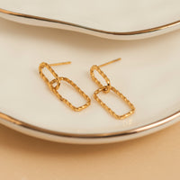 Waterproof Earrings Narelle 18K Gold Oval Link Dangle Studs