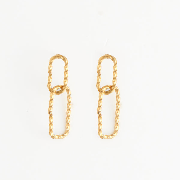 Waterproof Earrings Narelle 18K Gold Oval Link Dangle Studs