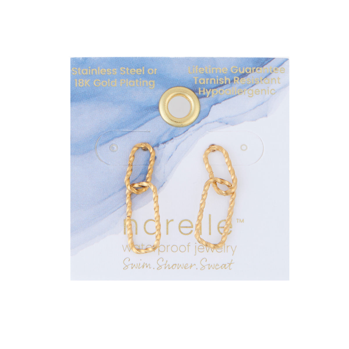 Waterproof Earrings Narelle 18K Gold Oval Link Dangle Studs