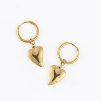Waterproof Earrings Narelle Heart Charm Hoop Gold & Steel